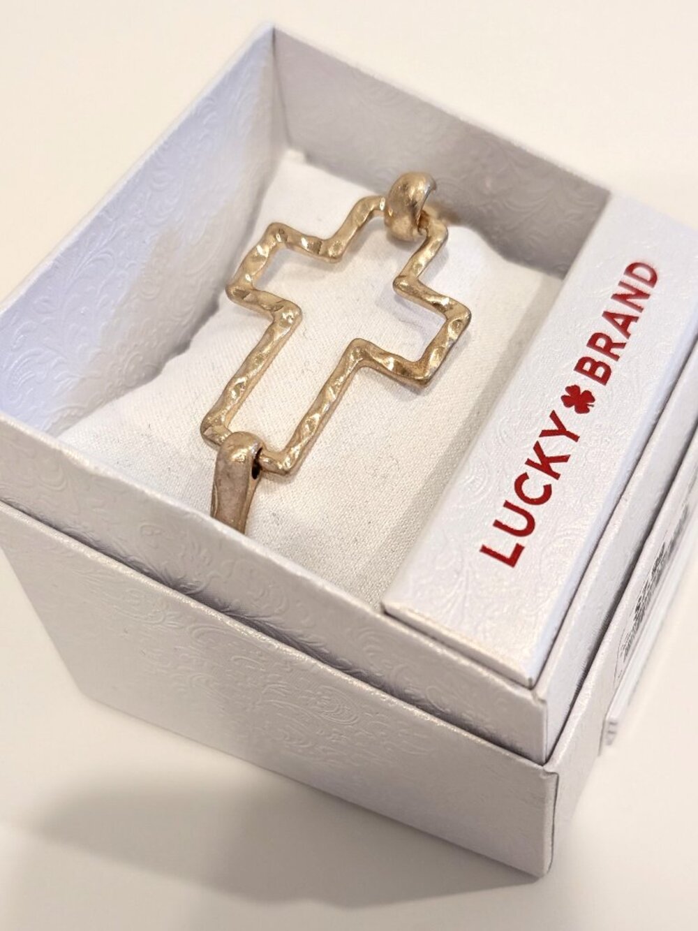 Lucky Brand Gold Hammered Cross Cuff Bracelet | NIB Statement Bangle